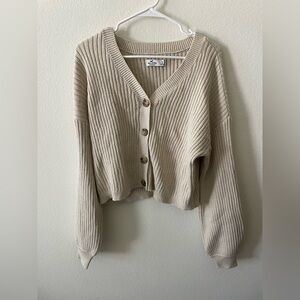 Hollister Cream Ribbed Cardigan Sweater